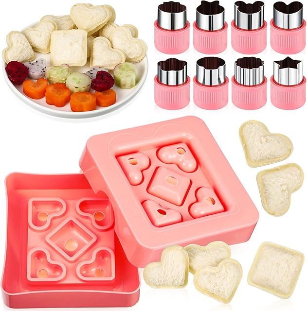 9 Pieces Mini Sandwich Cutter Set Decruster DIY Pocket with Sandwich Vegetable and Fruit Cutters Shapes and Sealer Bread Crust Bento Box Accessories for Kids