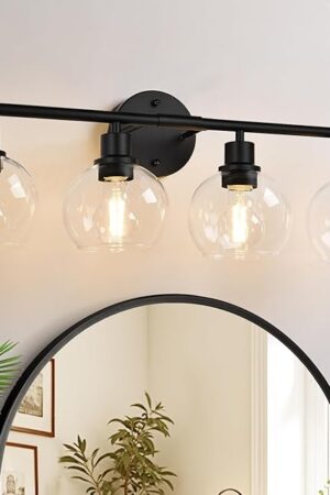 2025 Upgrade 4-Light Bathroom Light Fixtures Black Clear Glass Globe Shade