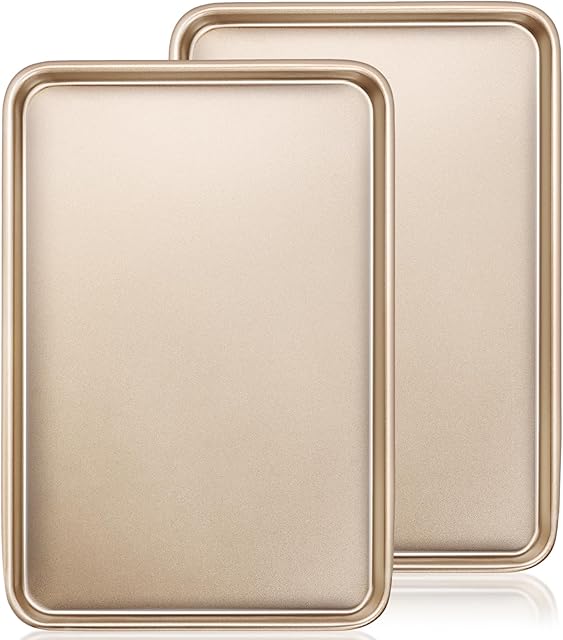 Baking Sheet Pan Set of 2, Wildone Commercial Cookie Sheets for Baking, Nonstick Carbon Steel Jelly Roll Pan Oven Tray 15x10 Inch, Heavy Duty & Easy Clean
