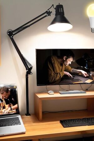 Desk Lamp Metal Extra Tall Swing Arm Flexible Gooseneck LED Bulb Warm Light