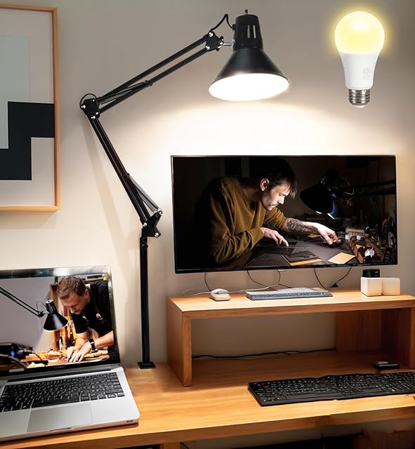 Desk Lamp Metal Extra Tall Swing Arm Flexible Gooseneck LED Bulb Warm Light