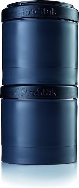 BlenderBottle ProStak Twist n' Lock Storage Jars Expansion 2-Pak with Pill Tray, All Black