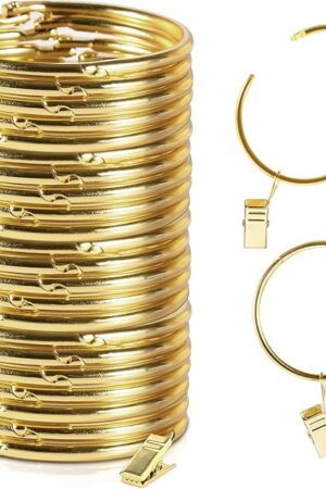 24 Pack 2 Inches Curtain Rings with Clips, Openable Drapery Metal Clip,Shower Curtain Clips with Rings, Iron Drapes Hangers Decorative for Windows Rods Rustproof (Gold)