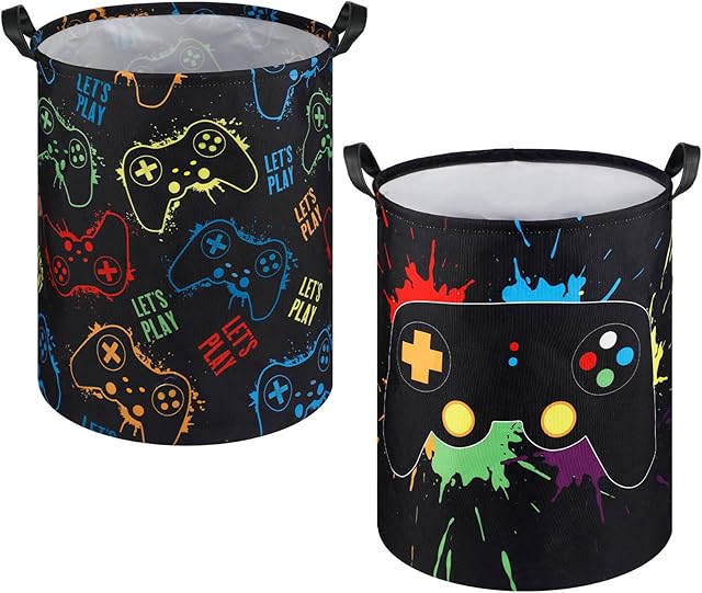 Zhehao 2 Pcs Gamer Laundry Basket Boys Hamper Kids Gaming Storage Basket Hamper Clothes Organizer Toy Storage for Bedroom Bathroom Gamer Room Decor(Stylish)
