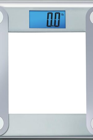 Eat Smart Digital Bathroom Scale with Extra Large Easy to Read Lighted Display, Accurate Weight Tracking, Includes Free Body Tape Measure, Grey and Clear