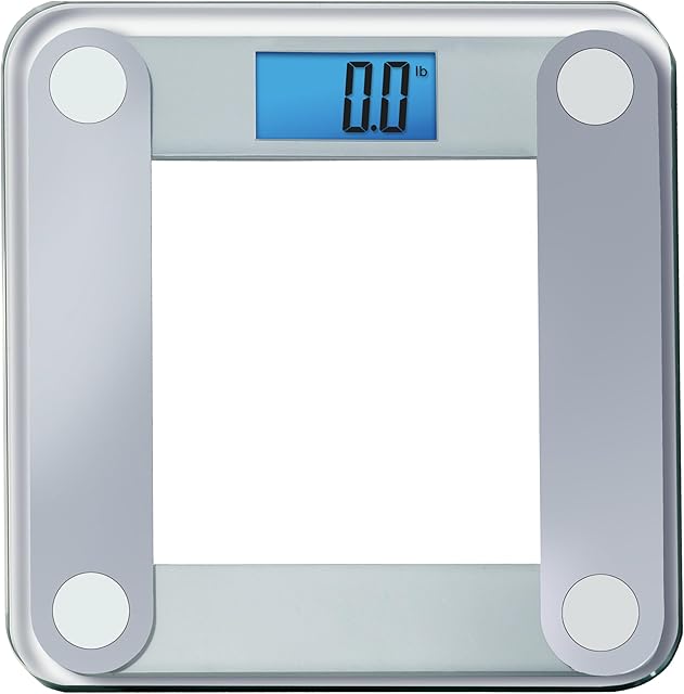 Eat Smart Digital Bathroom Scale with Extra Large Easy to Read Lighted Display, Accurate Weight Tracking, Includes Free Body Tape Measure, Grey and Clear