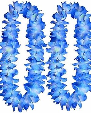 ALIMITOPIA Hawaiian Hula Leis Dance Wreath Garland Artificial Flowers Fabric Neck Loop for Luau Party Costumes (Blue;4pcs)