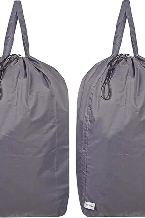 Washable Travel Laundry Bag with Handles and Drawstring (2 Pack), Heavy Duty Large Enough to Hold 3 Loads of Laundry, Fit a Laundry Basket or Clothes Hamper, 27.5x34.5 in,Grey