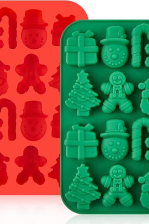 Christmas Chocolate Molds, 2PCS Silicone Candy Molds Santa Clause Christmas Tree Snowman Gingerbread Man Baking Molds for Jellies, Candies, Ice Cubes, Wax Melts, Soaps, Candles