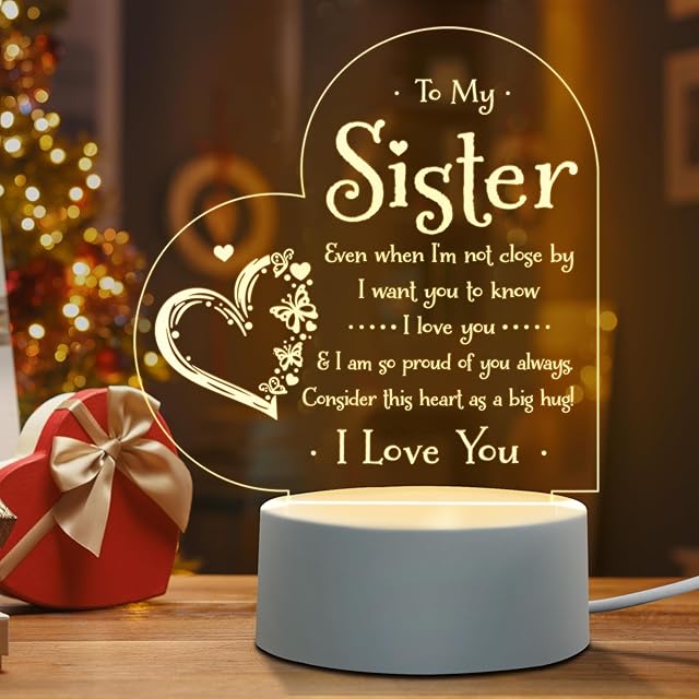 Afterprints Sister Gifts - to My Sister Night Light, Sister Birthday Gifts, Sisters Gifts from Sister Brother on Graduation, Wedding, Christmas, Engraved Night Lamp