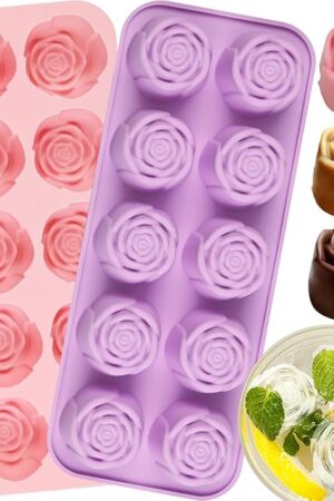 10 Cavity Rose Silicone Mold for Chocolate, Candles, Soap Making, Ice Cube, Heat & Cold Resistant (-40°F to 446°F), 2 Pack Baking Molds with Easy Release & Cleaning​