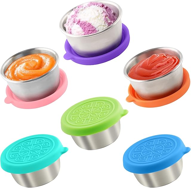 6x1.6 Oz Salad Dressing Containers With Lids, Small Leakproof Reusable Stainless Steel Salad Dressing Container To Go For Lunch Boxes,Sauce containers, Picnics,Travel Meal Prep And Kitchen Storage.