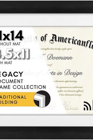Americanflat 11x14 Diploma Frame with Shatter-Resistant Glass - Use as 8.5x11 Frame with Mat or Display 11x14 Documents Without Mat - Legacy Collection - Certificate Frames for Wall Display - Black