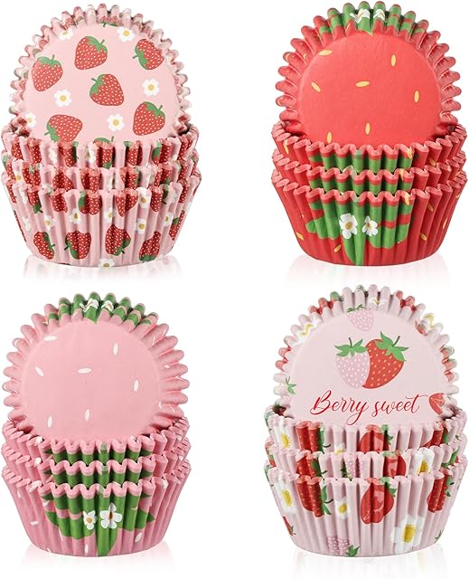 600 Pcs Strawberry Cupcake Liners,Paper Berry Baking Cups Summer Fruit Cupcake Wrappers Baking Standard Holders for Baby Shower Wedding Bridal Showers Birthday Dessert Decoration
