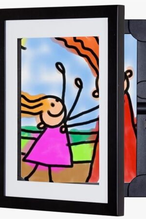 Dynamic Frames Li’l Davinci Art Cabinet, Stores up to 50 Pieces of 8.5 x 11 inch Art, Outer Wooden Frame Dimensions 11.75 x 14.75 inches, Changeable Kids Art Frame, Front Opening, Black
