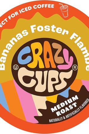 Crazy Cups Flavored Coffee for Keurig K-Cup Machines, Bananas Foster Flambe', Hot or Iced Drinks, 22 Single Serve, Recyclable Pods