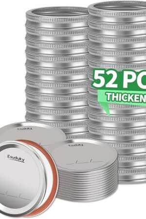 52Pcs Mason Jar Lids with Rings Regular Mouth, Upgrade Canning Lids with Rings/Bands for Ball, Kerr Jars and More, Split-Type with Leak Proof & Airtight, Food Grade Material for Mason Jars