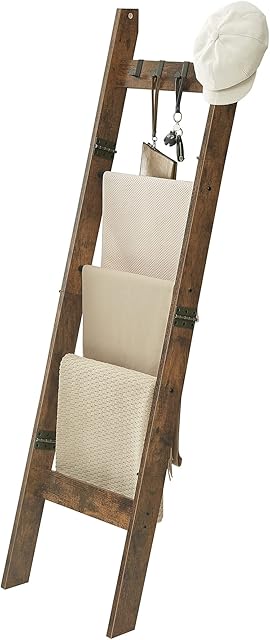 5-Tier Blanket Ladder Decorative Quilt Rack Farmhouse Ladder Rustic Brown and Black 02101BBR