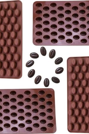 4 x 55 Mini Coffee Beans Chocolate Mold Candy Ice Cube Jelly DIY Cake Decoration Food-Grade Silicone Bakeware Mould Baking Molds