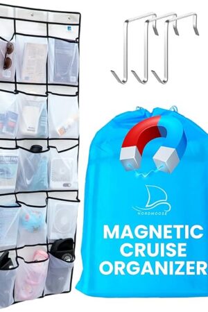 Cruise Ship Magnetic Door Organizer, Over The Door Organizer For Cruise Ships, Magnetic Shoe Rack - 3 Strong Anti-Scratch Magnets - Large Durable Pockets To Store Cruise Essentials 2025