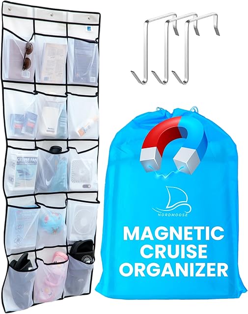 Cruise Ship Magnetic Door Organizer, Over The Door Organizer For Cruise Ships, Magnetic Shoe Rack - 3 Strong Anti-Scratch Magnets - Large Durable Pockets To Store Cruise Essentials 2025