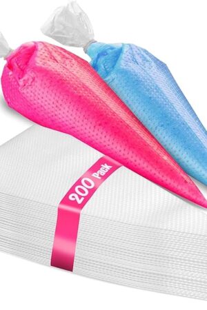 200 Pcs Anti Burst Disposable Piping Bags - 12 Inch Prestee Tipless Icing Bags - Durable Frosting Piping Bag Tools - Pastry and Cookie Decorating Baking Supplies - Textured