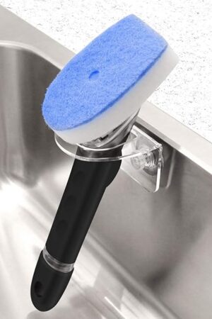 2 Pack Dish Brush Holder, Kitchen Clear Acrylic Sink Caddy Organizer, Vertical Scrub Brush Holder - Secure Suction Seals to Kitchen Sink(Clear)