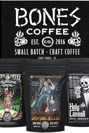 Bones Coffee Company NEW Favorite Flavors Sample Pack, Assorted Flavored Coffee Low Acid Medium Roast Arabica Beans Specialty Coffee Gifts, Auto Drip and French Press Compatible, 4 oz Pack of 5 Ground