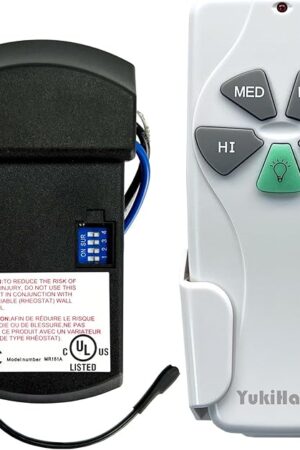 YukiHalu Universal Ceiling Fan Remote Control Kit, 3 Fan Speeds and Light Dimmer, UL Listed
