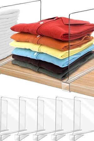 Acrylic Shelf Dividers for Closet Organization 6PCS Closet Shelf Divider Closet Dividers for Shelves Shelf Organizer for Closet Shelf Organizer for Wood Closet Separator Clear