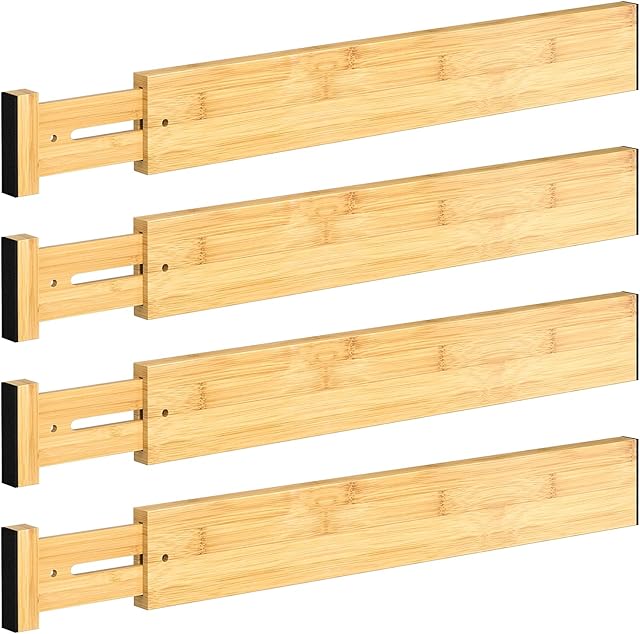 Bamboo Drawer Divider 17"-22" Drawer Dividers Organizers for Kitchen Clothes Dressers Home Office