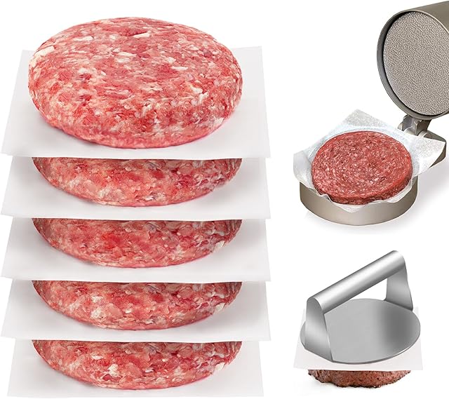 BYKITCHEN Parchment Paper Squares, Set of 300, 6 x 6 Inch Hamburger Patty Paper, Non Stick Patty Paper for Smash Burger Press, Burger Patty Maker, Separating Freezing & More