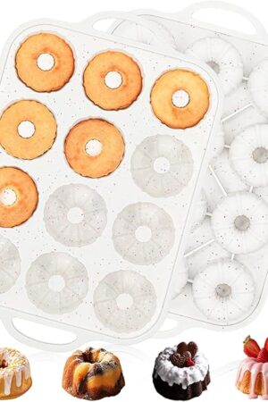 Vinino 2 Pcs Silicone Mini Fluted Tube Cake Pans with Metal Reinforced Frame, 12-Cavity Mini Flan Molds, Non-stick Cupcakes Pans for Baking, Donuts, Muffins, Cornbread, Brownies, Jellies