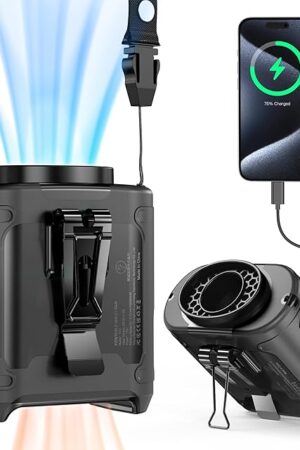 10000mAh Portable Waist Clip Fan, 40H Cooling Personal Wearable Fan, 5 Speeds 16000RPM Strong Belt Fan, Rechargeable Hands-free Neck Fan With Flashlight for Outdoor Jobsite Camping Traveling (Black)