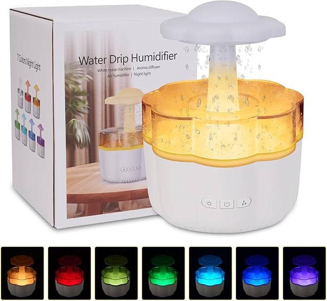 White Noise Humidifier for Bedroom, Water Drip Humidifier Diffuser, Rain Sounds White Noise, Diffuser for a Comfortable Sleep Environment