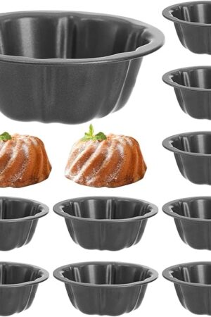 ZENFUN 10 Pcs Mini Flan Molds Pan, 4 Inches Fluted Cake Pan Nonstick, Carbon Steel Mini Flan Molds Pans, Cake Pans Reusable Tube Oven Baking Mold for Cupcake, Bread, Bavarois, Brownie