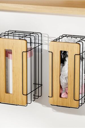 2 Pack Grocery Bag Holder for Plastic Bags - Wall Mount Kitchen Plastic Bag Holders for Grocery Bags - Bag Holder for Kitchen,Under Sink,Pantry and Garage,Black