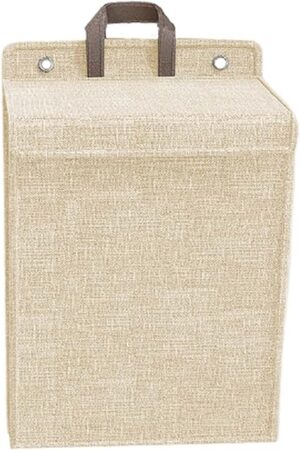 Collapsible Hanging Laundry Basket Wall Mounted Laundry Storage Basket with Carry Handle, Large Capacity Laundry Hamper for Bedroom, Blanket, Beige Medium