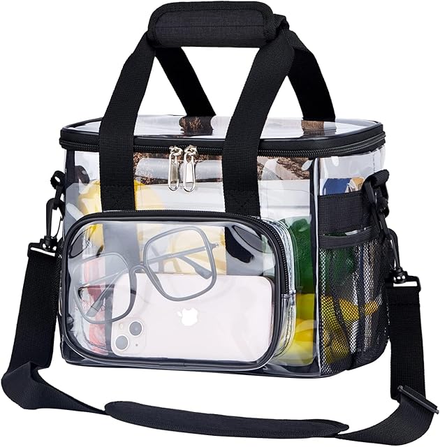 Clear Lunch Bag 10-Can with Adjustment Shouder Strap for Women/Men, Reusable Clear Lunch Box/Clear Tote Bag Stadium Approved for Work,School,Picnic,Security Check(Medium)