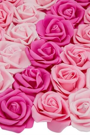 100 Pack Pink Roses Artificial Flowers, 3 Colors, 3x1.2 in Foam Flower Heads for Decoration, Wedding Centerpieces, Crafts, Wall Backdrops, Bridal Shower Decorations, DIY Arrangements