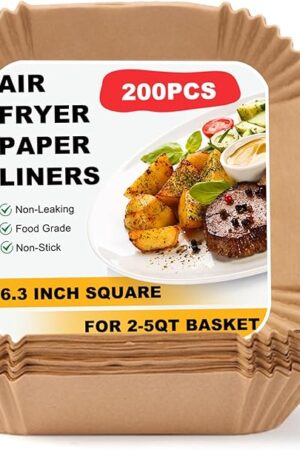 200Pcs 6.3? Air Fryer Liners Disposable Parchment Liners Square, Non-Stick Air Fryer Liners Parchment Paper for Microwave