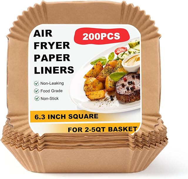 200Pcs 6.3? Air Fryer Liners Disposable Parchment Liners Square, Non-Stick Air Fryer Liners Parchment Paper for Microwave