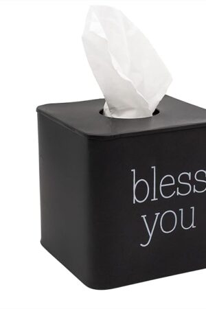 AuldHome Design Square Tissue Box Cover (Black); Modern Farmhouse Enamelware Tissue Holder