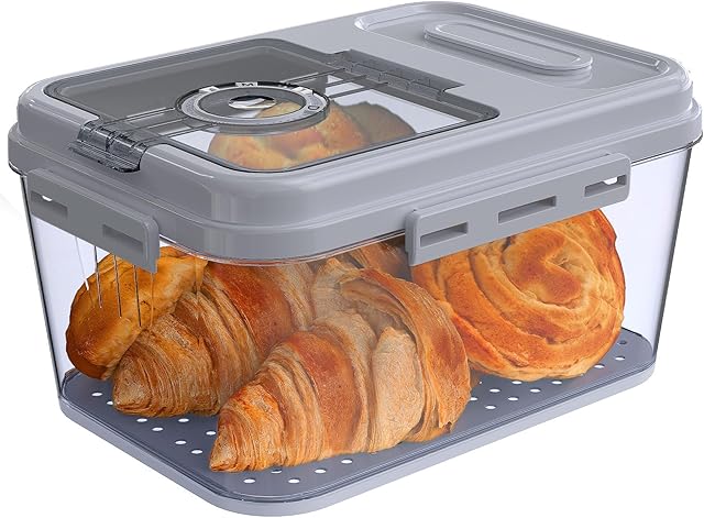 Bread Box for Homemade Bread Containers Storage Airtight Loaf, Time Recording Bread Storage Container Bread Keeper with Lid, Breadbox for Kitchen Countertop, Grey