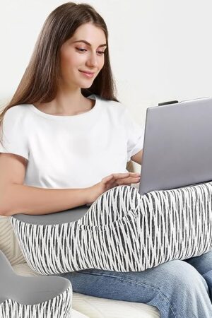 DONAMA Reading Pillow for Gaming, Lap Desk Pillow for Laptop, Arm Rest Pillow with Side Pockets, Memory Foam Bed Rest Pillow for Reading, Working, Gaming, Writing in Bed Couch Floor (Dark Grey)