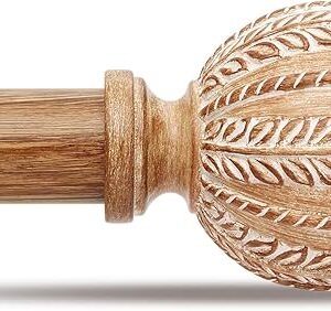 Wood Curtain Rod for Windows 48 to 84 Inch, 1'' Diameter Adjustable Heavy Duty Rustic Farmhouse Drapery Rods with Boho Imitation Wooden Grain Decorative Finials, Size: 30''-88'' – Light Wood