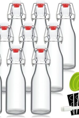 YEBODA 8oz Swing Top Bottles - Glass Beer Bottle with Airtight Rubber Seal Flip Caps for Home Brewing Kombucha, Beverages, Oil, Vinegar, Water, Soda, Kefir (9 Pack)