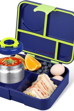 Bento Lunch Box for kids With 8oz Soup Thermo,Leak-proof Lunch Containers with 4 Compartment,Thermo Food Jar, BPA Free,Travel, School