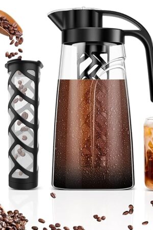 Cold Brew Coffee Maker Iced Coffee Maker Tea Brewer with Reusable Mesh Filter, 100% Leak-Proof Easy to Clean