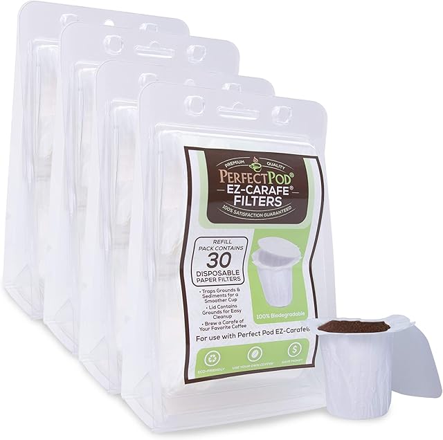 PERFECT POD EZ-Carafe Disposable K-Carafe Paper Filters with Patented Top Lid for Keurig 2.0 K-Carafe Reusable Coffee Pods, 4-Pack (120 Filters)